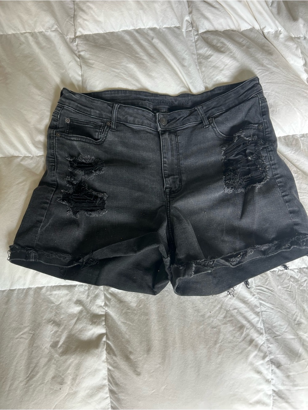 American Eagle Outfitters Black Distressed Denim Jean Shorts